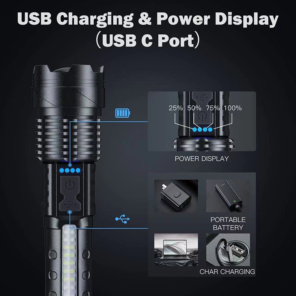 1000000 Lumens Super Bright LED Tactical Flashlight Rechargeable Zoomable 7 Mode