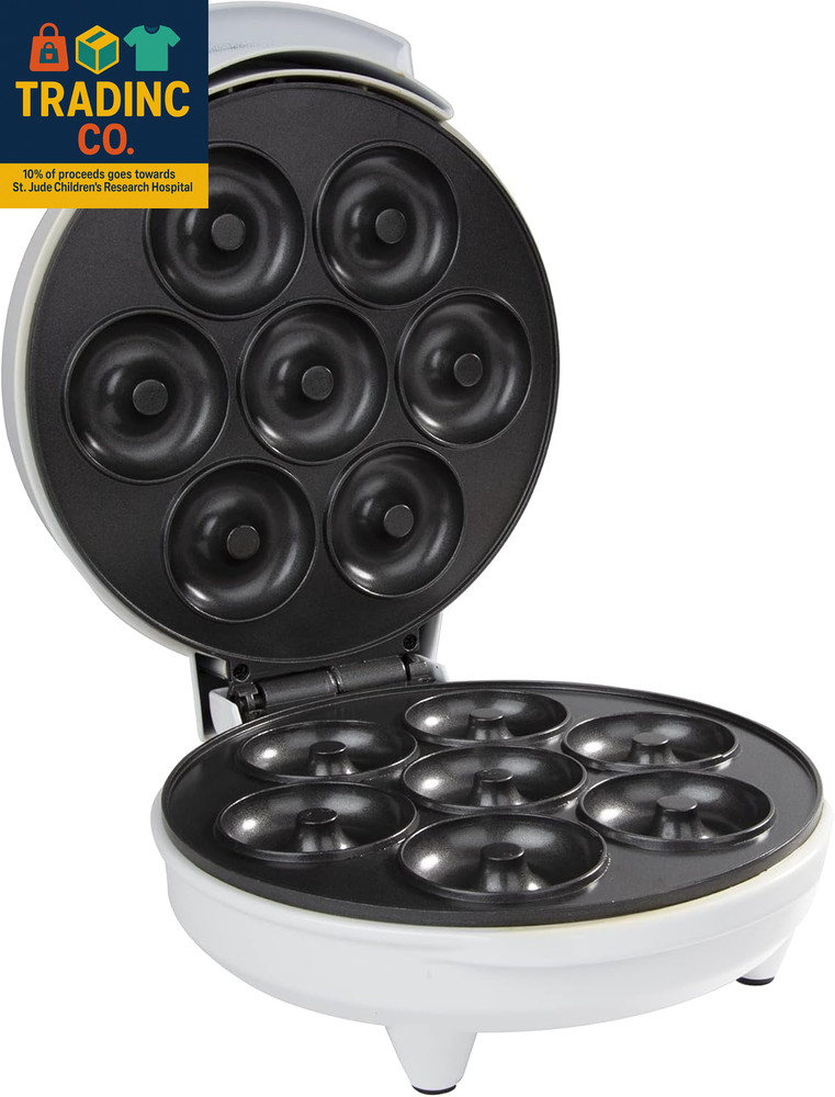 Mini Donut Maker- Electric Nonstick Surface Makes 7 Small Doughnuts- Decorate Fr