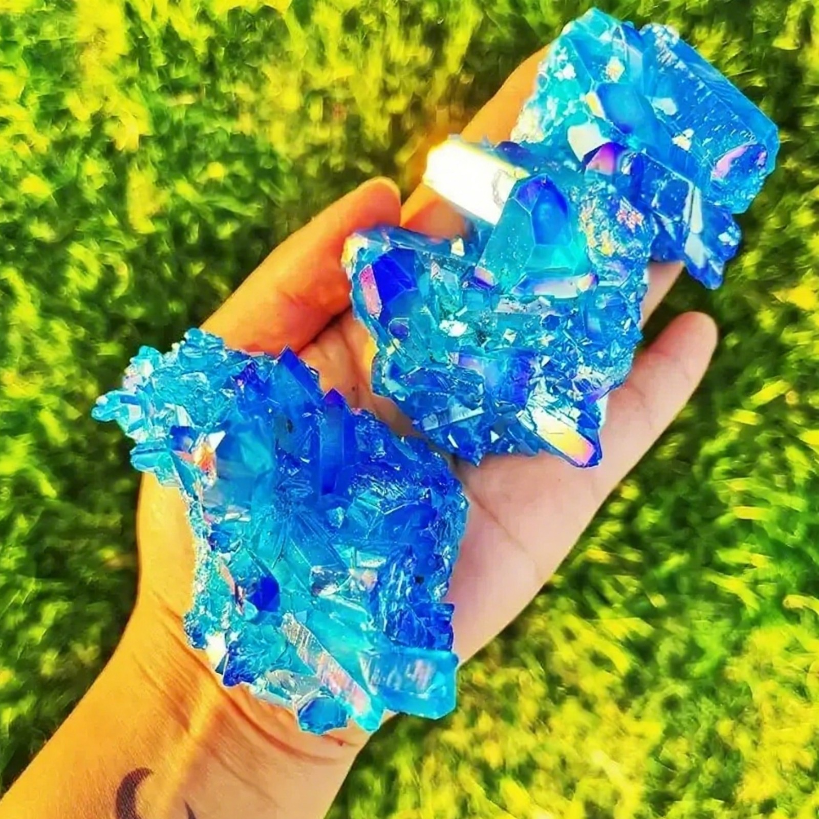 Natural Raw Blue Cluster Angel Aura Titanium Geode Quartz Crystal Specimen Gift