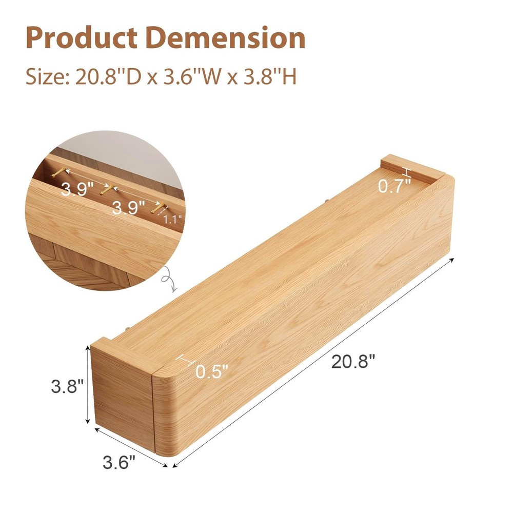 Solid Wood Wall Mounted Coat Rack with Shelf Hooks - Modern Floating Shelves ...