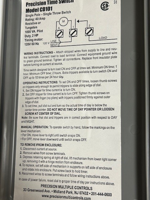 Precision 24 Hour Time Switch CD 101 New Like Intermatic