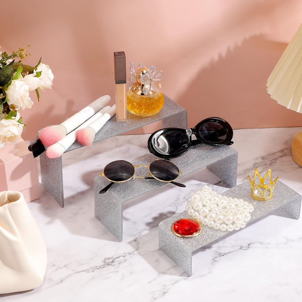 2 Set Glitter Acrylic Display Stand 6 Pcs Rectangular Acrylic Thick Display S...