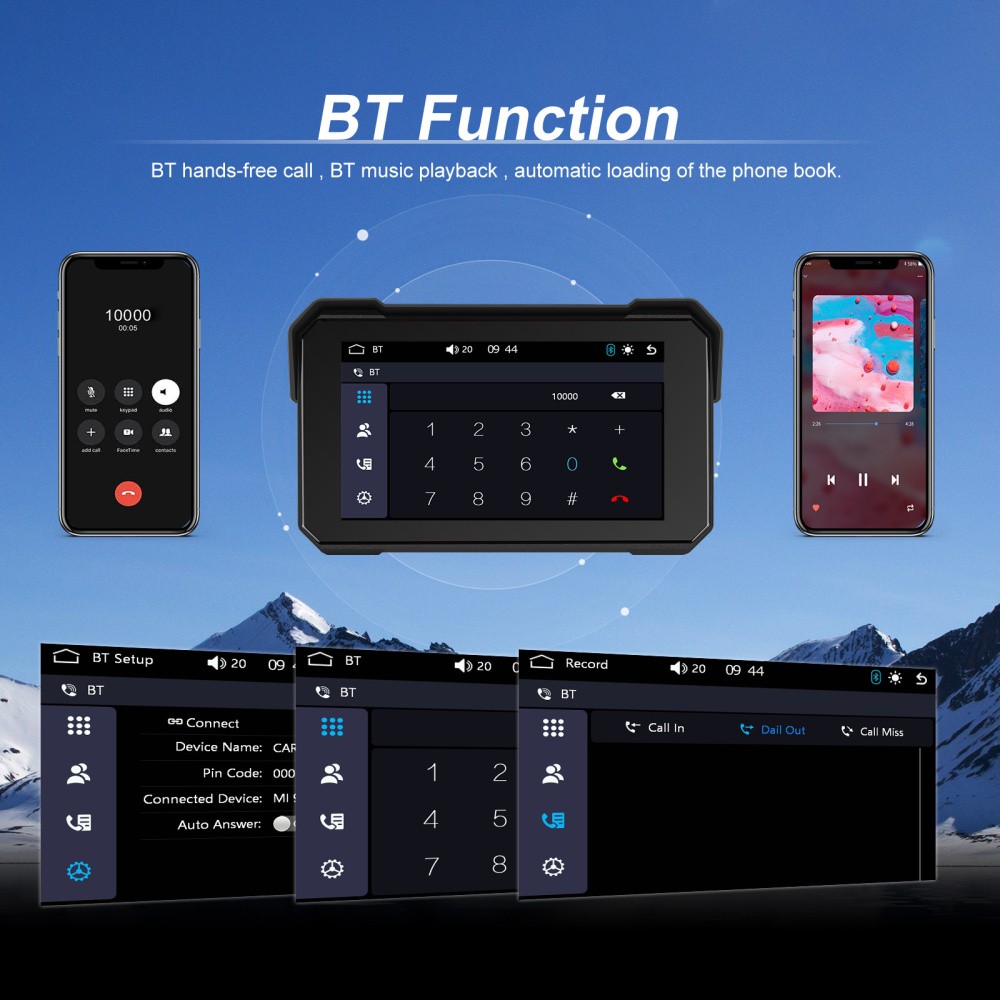 5" Wireless CarPlay Android Auto Portable Screen Waterproof Motorcycle Navigator