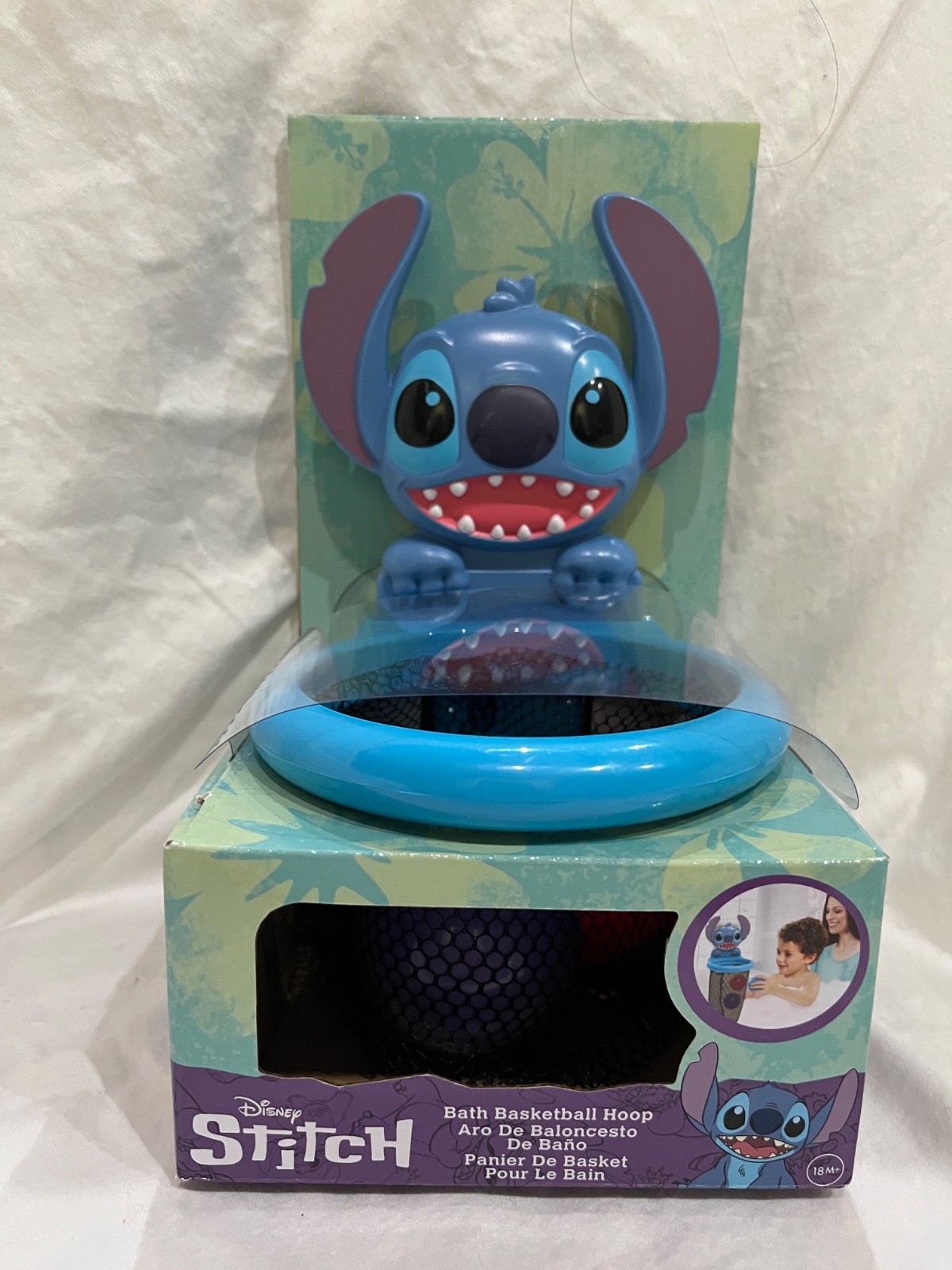 Disney Stitch Baby Bath Time Toy Floating Balls BasketBall Hoop Suctions NIB