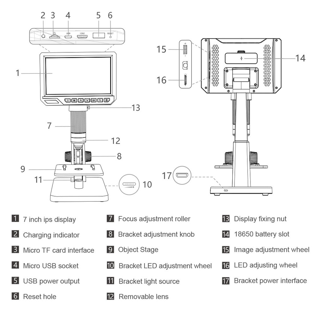 2000X Digital Microscope with 7" HD LCD Display USB Microscope Digital Magnifier