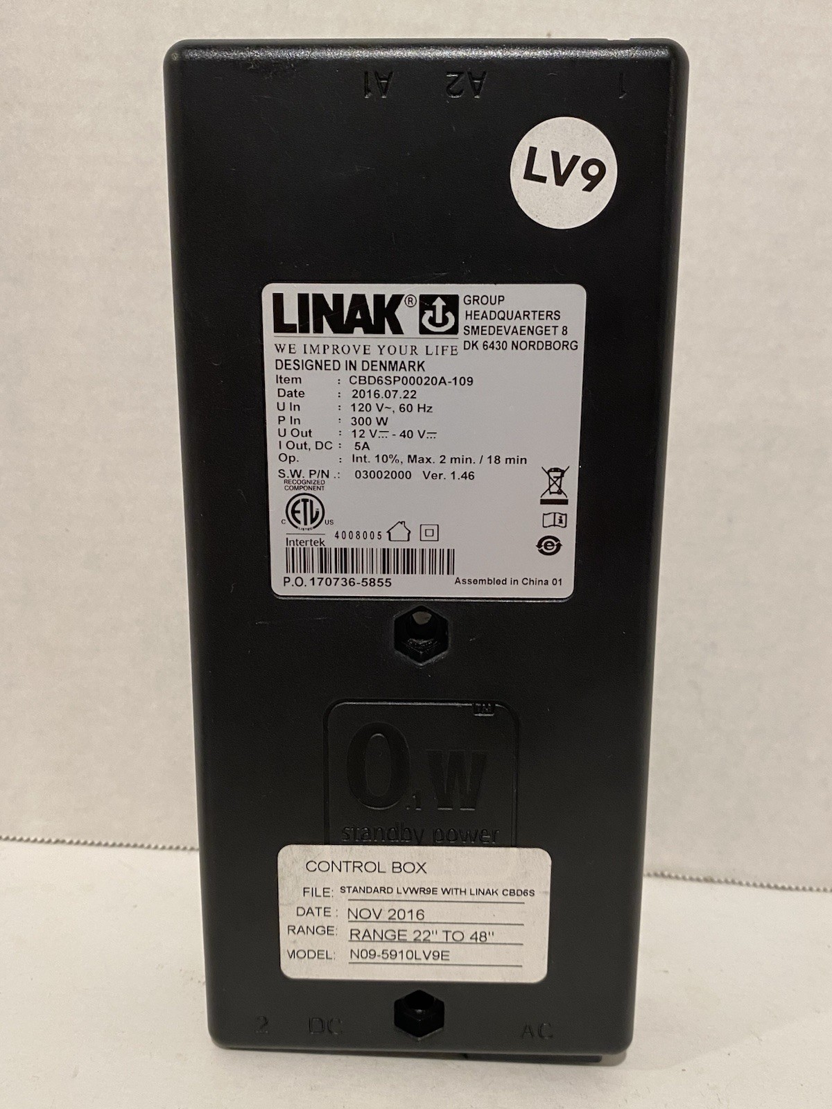 Linak Control Box Model CBD6SP00020A-109 With Cord And Height Controller Bar