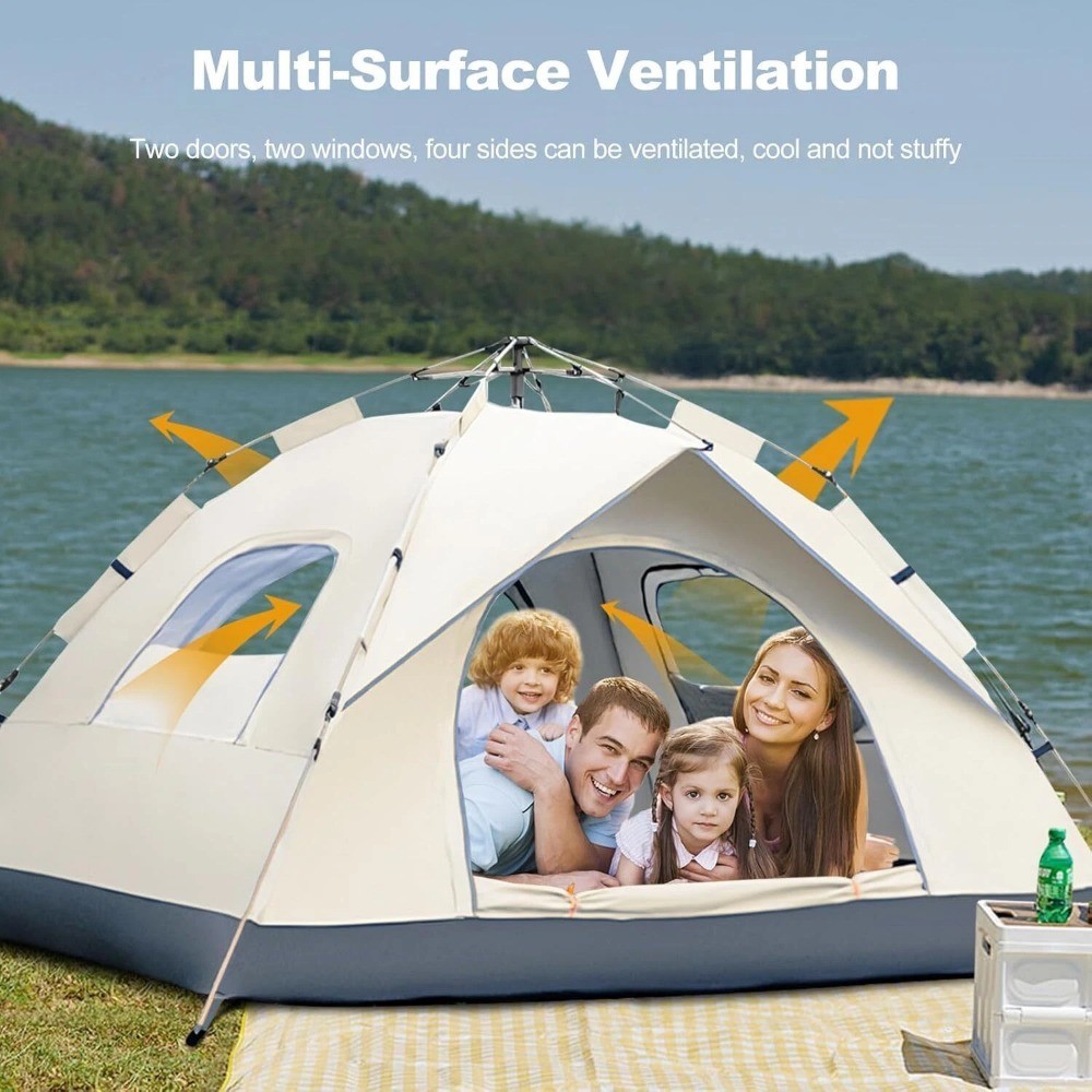 3-4 Person Automatic Camping Tent Hiking Instant Canopy Pop Up Tents Waterproof