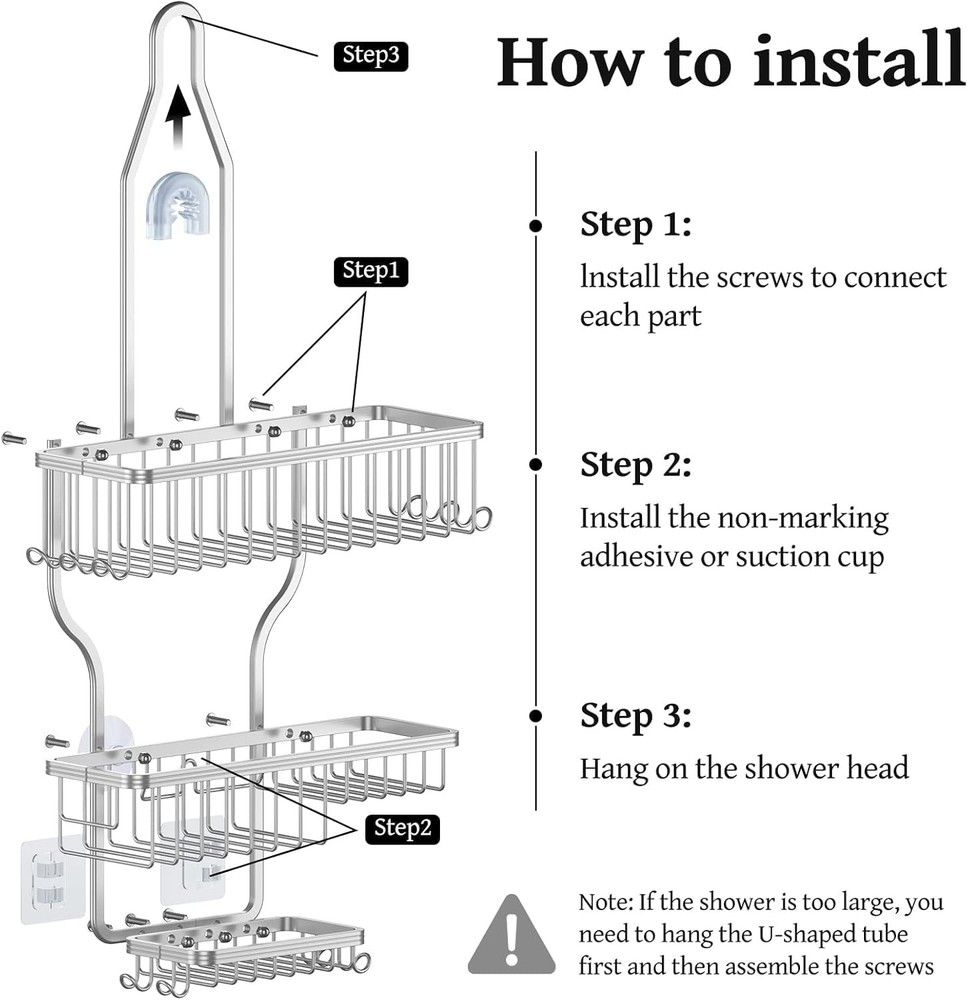 YASONIC Shower Caddy Hanging - Never Rust Organizer - Large, Silver