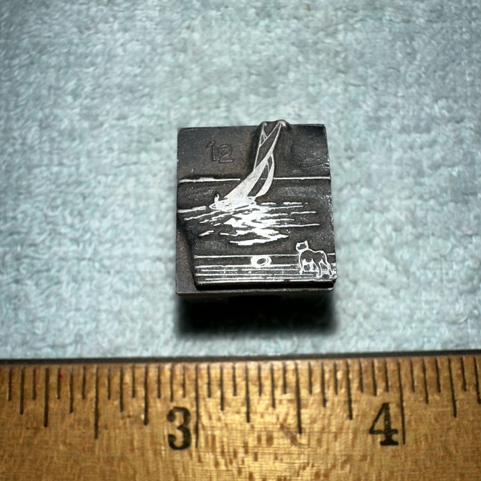 Printing Block “ Sail Boat, Dog on Shore  “ Lead Block