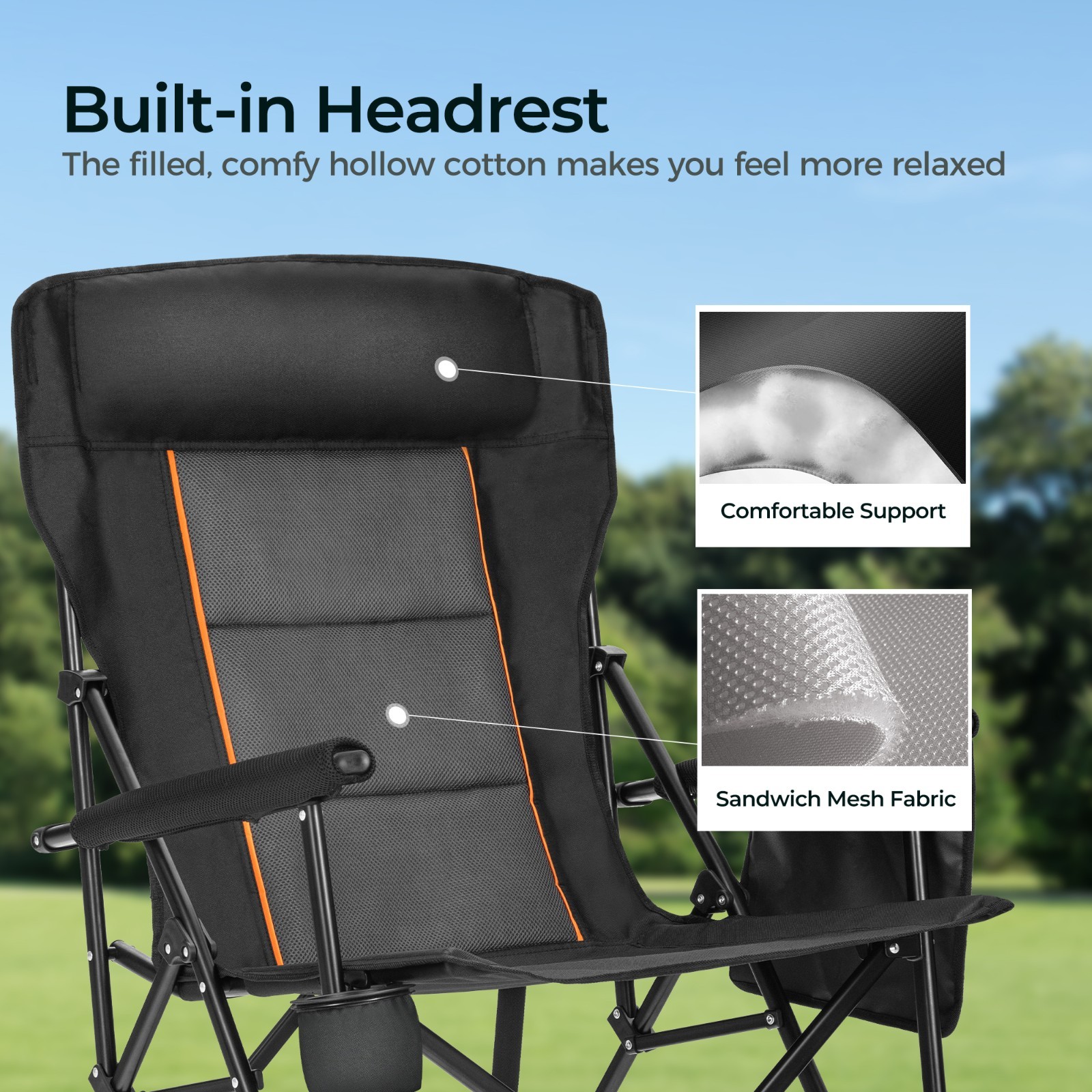 Heavy Duty Camping Chairs Oversize Folding Chair High Back Support 500lbs Black