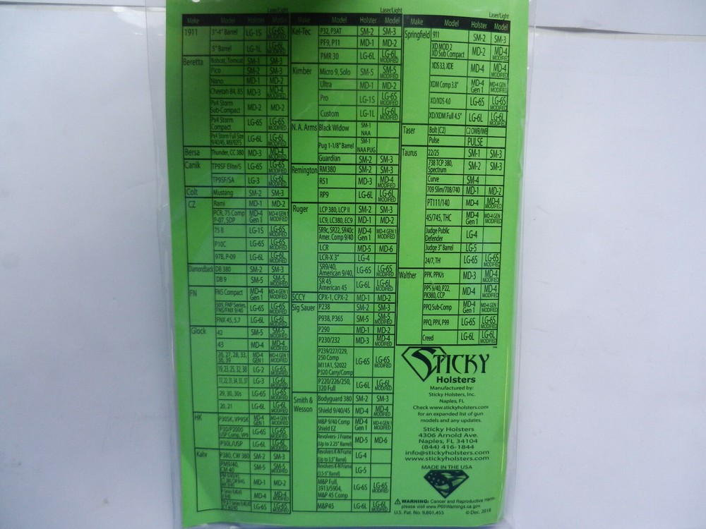 Sticky Holsters; Single Stack Sub Compacts, Modified for Lasers; Ambi; MD-4-MOD