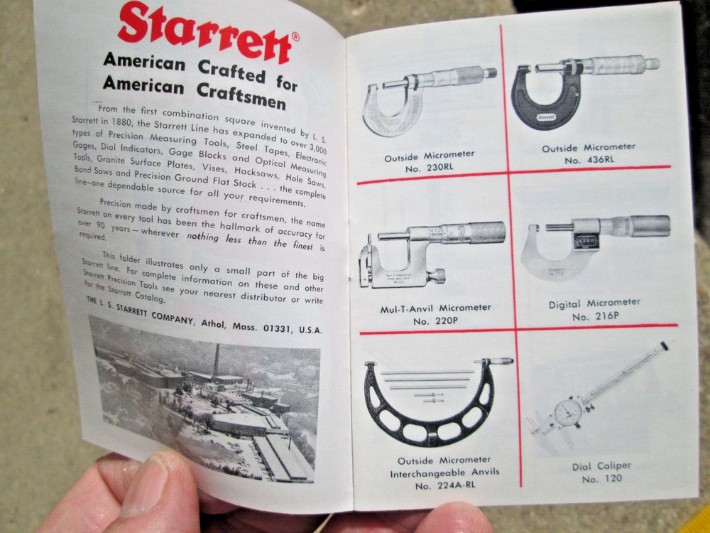 1977 Starrett Precision Tool Mini Catalog & Micrometer Caliper Instruction Paper