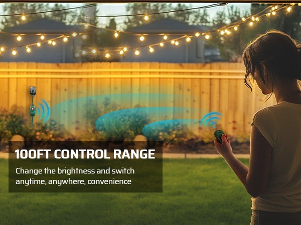 DEWENWILS Outdoor Dimmer for String Lights, Remote Control, Weatherproof, 100FT