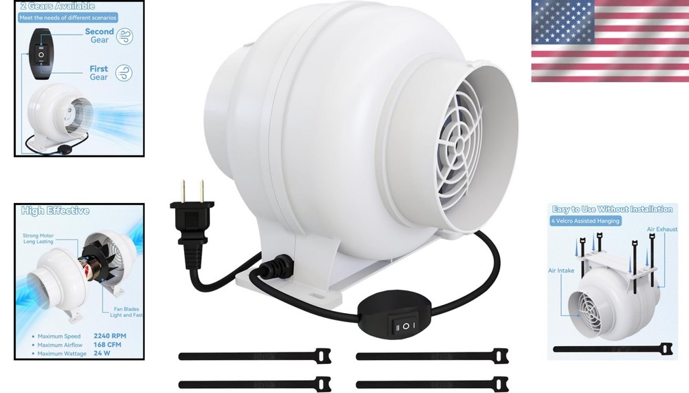 3.5 Inch Inline Duct Ventilation Fan 168 CFM with 2-Speed Controller, White
