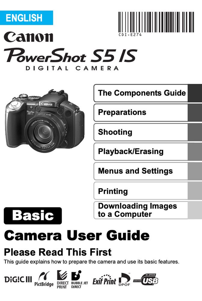 Canon POWERSHOT S5 IS DIGITAL Camera User Owner Instruction Manual