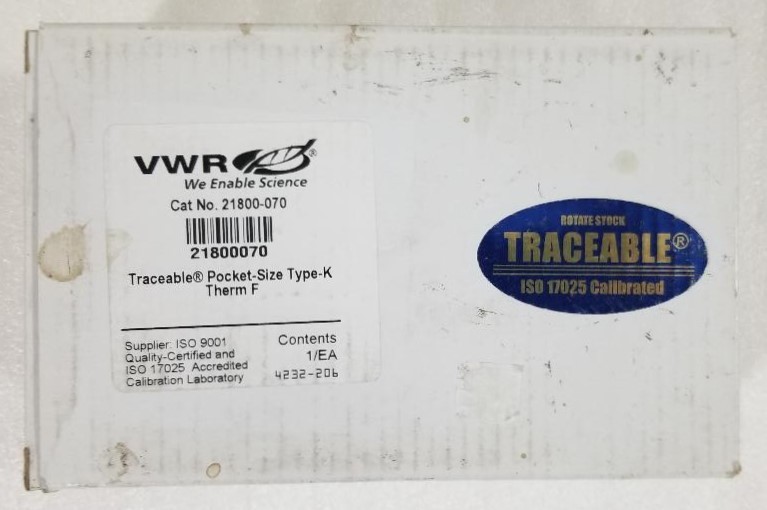 VWR Traceable Type-K Thermometer °F Pocket Size w/ Probe, Case, Cert
