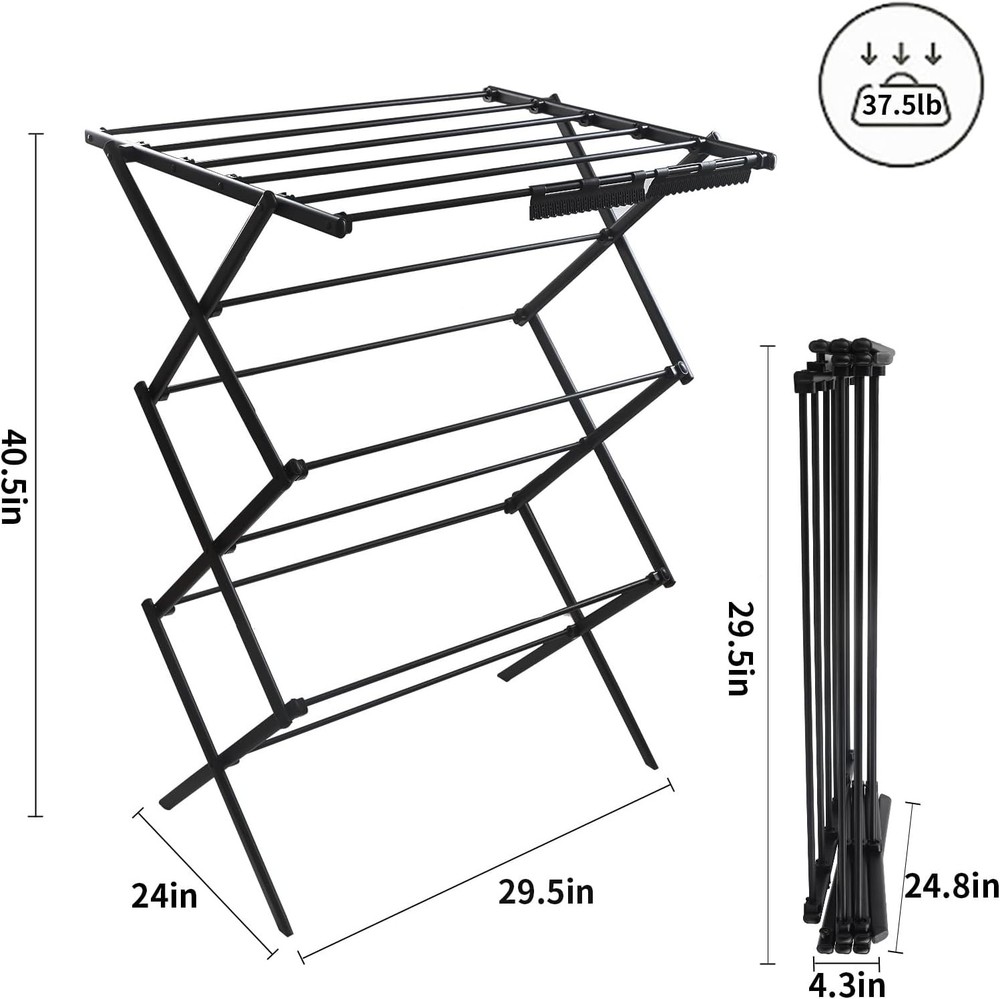 3 Tier Foldable Drying Rack, Vertical Laundry Rack, Portable and Collapsible