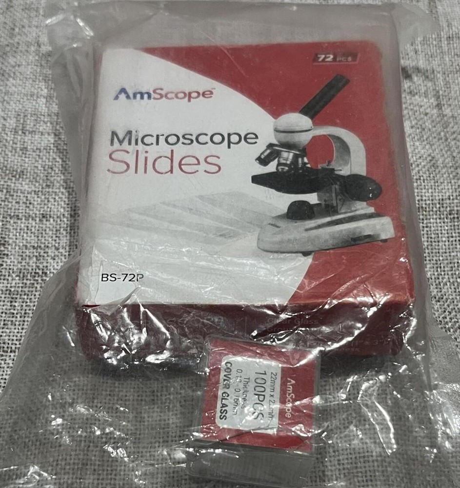 AmScope 72ct Microscope Slides w/ 100 Square Covers