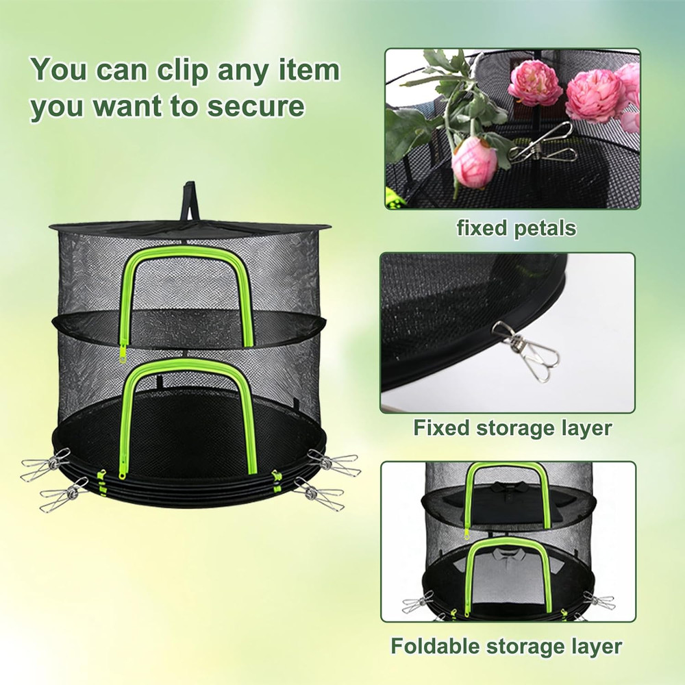 4 Layer Herb Drying Rack, Hanging Mesh Net, Foldable Plant Drying Rack with U-Sh