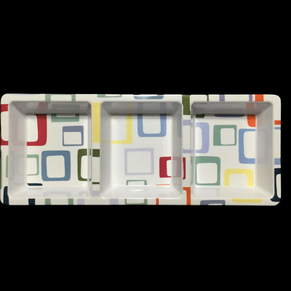 Precidio Snack Serving Tray Divided Sections Modern Abstract Squares Multicolor