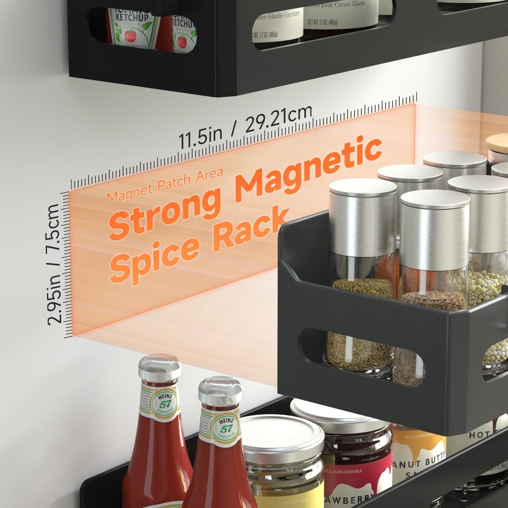 4 Pack Magnetic Spice Rack for Refrigerator, Spice Rack Organizer, Moveable Magn