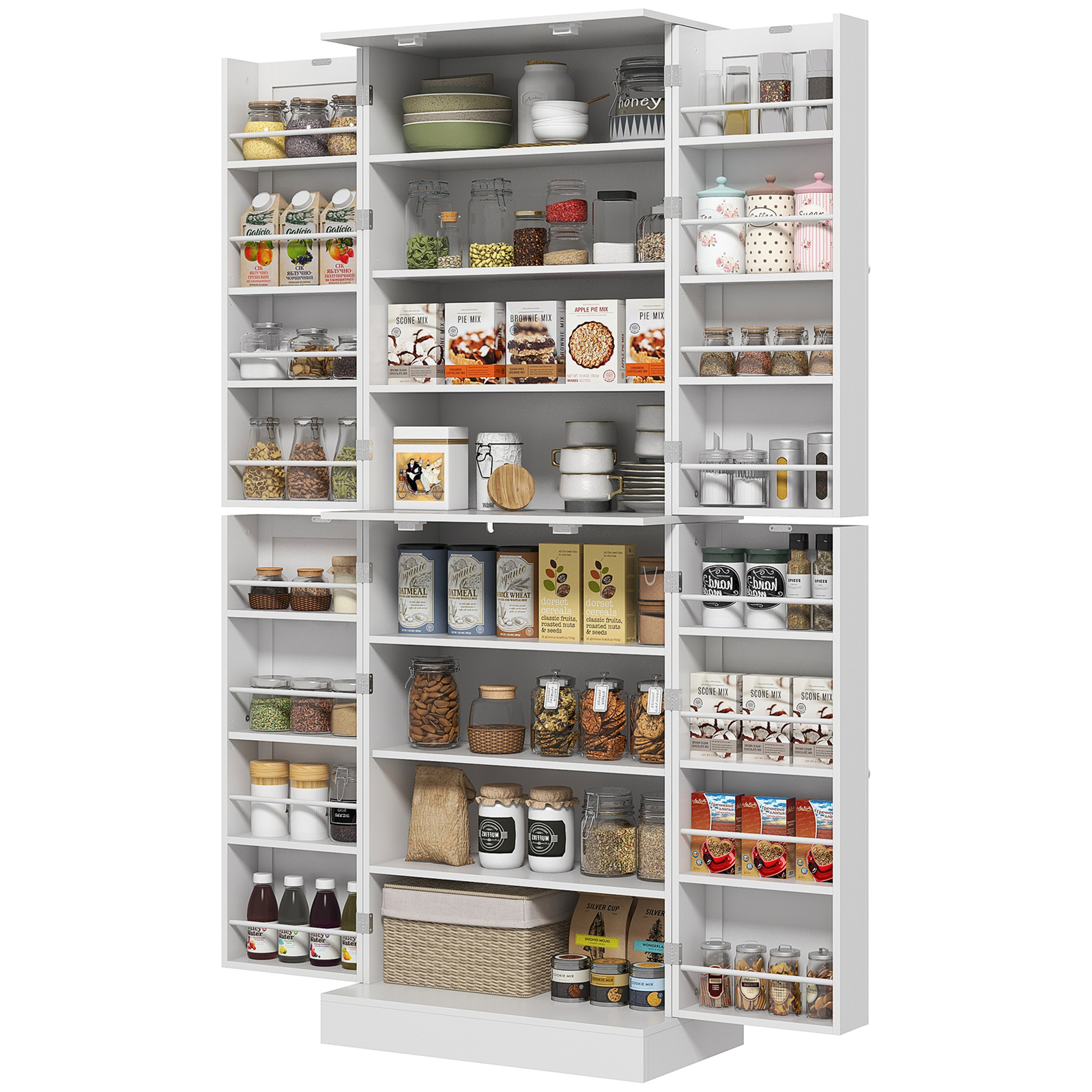 65" Kitchen Food Pantry Cabinet with 4 Doors Adjustable Shelves for Dining Room