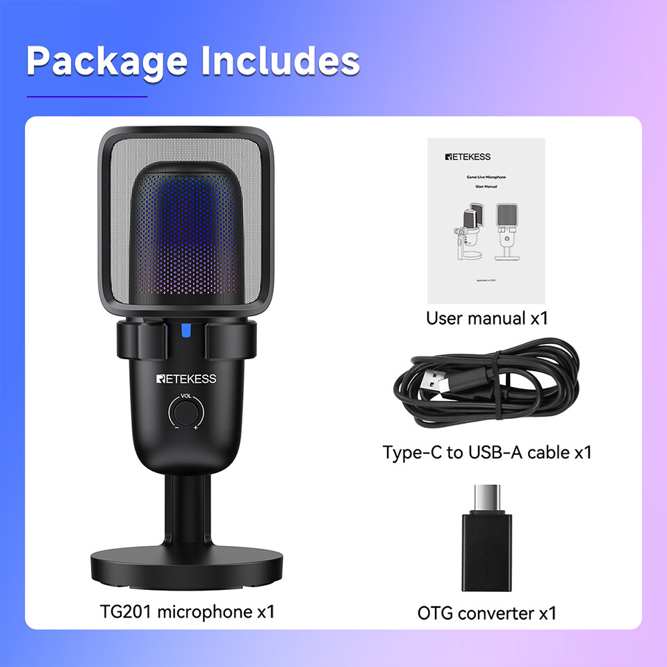Retekess TG201 Wireless Gaming Microphone USB Condenser Live Streaming System