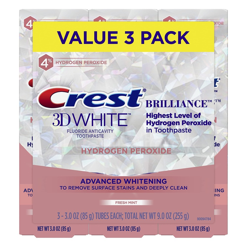 Crest 3D White Brilliance Toothpaste 3 Pack 3oz Hydrogen Peroxide Fresh Mint
