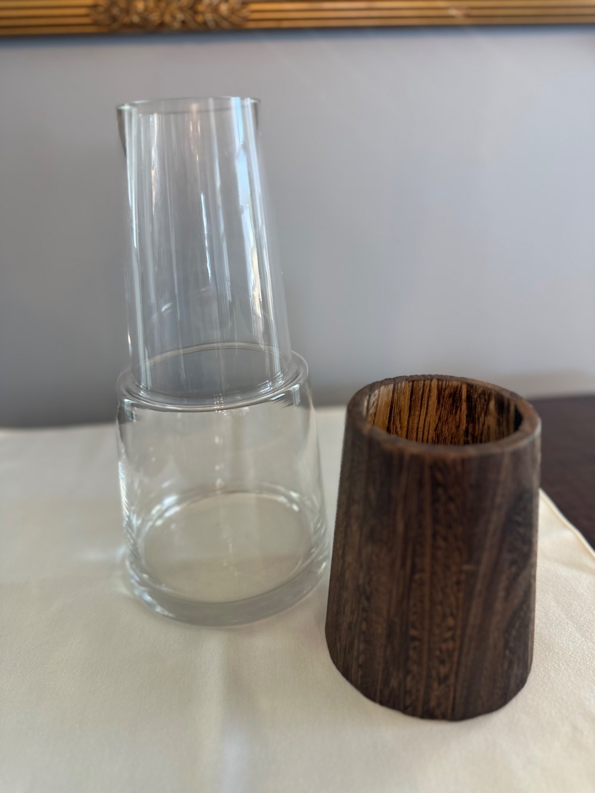 Tapered Clear Glass Vase with Natural Wood Accent