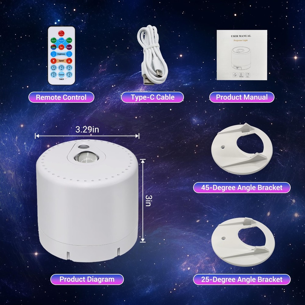 Star Projector, Galaxy Remote Control & Timer 3 in, White