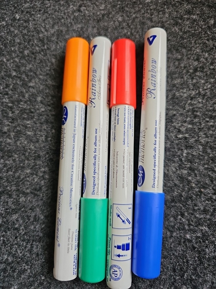 Creative Memories Round-Tip 4 Pen Set Precious Elements Rainbow in Plastic Case