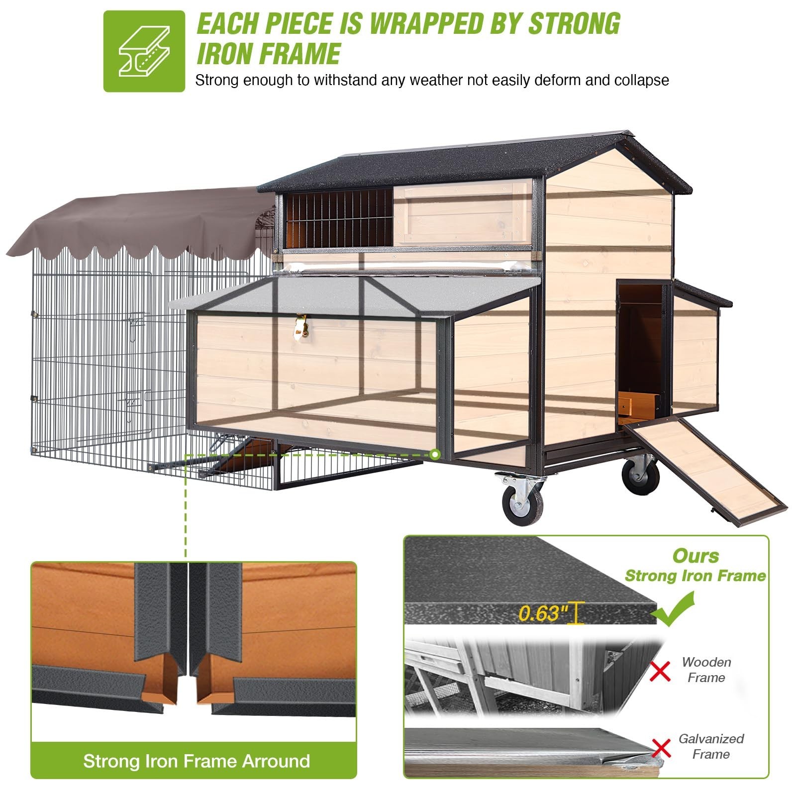Chicken Coop with Run Large Hen House on Wheels Chicken House