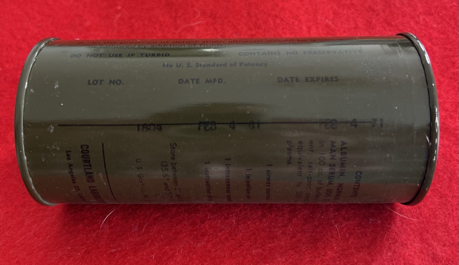 Vietnam War Era US Serum Albumin Can LRRP SEAL SOG MIKE FORCE First Aid Medic
