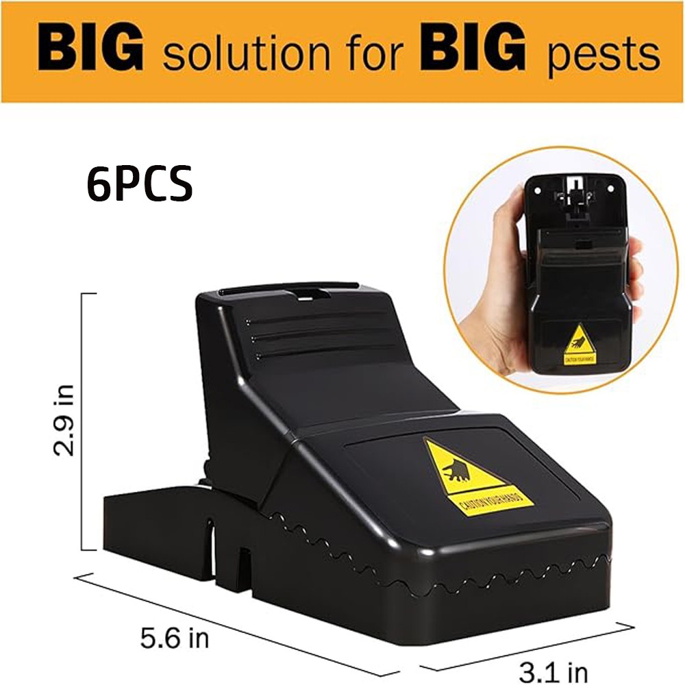 Large Powerful Rat Traps (6 Pack) - Quick Set Up and Reusable,Black