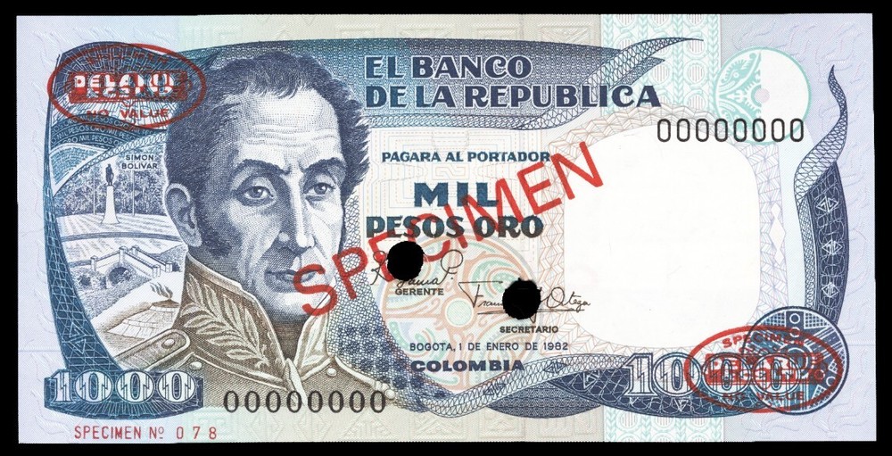 Colombia P424as, Specimen Banknote.