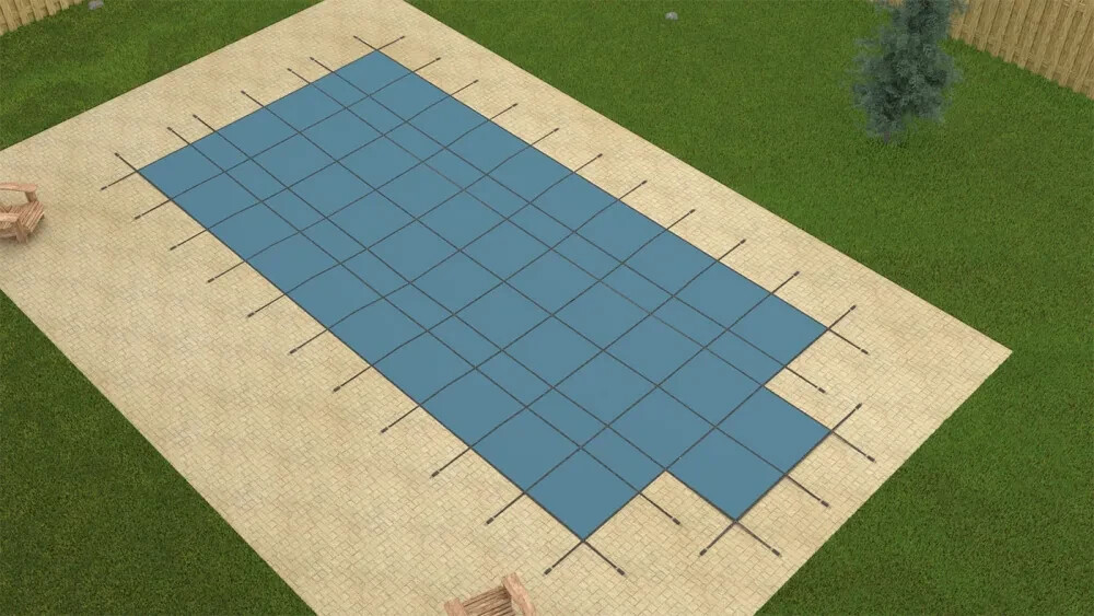 GLI Value X Solid 16' x 32' Rect Blue Solid Pool Safety Cover with CES & Drain
