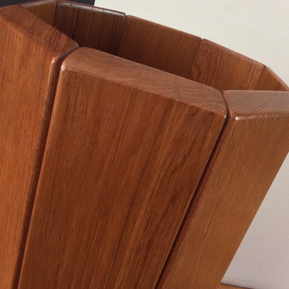 Danish Modern Mid Century Solid Teak Octagon Panel “Umbrella” Stand With Glass