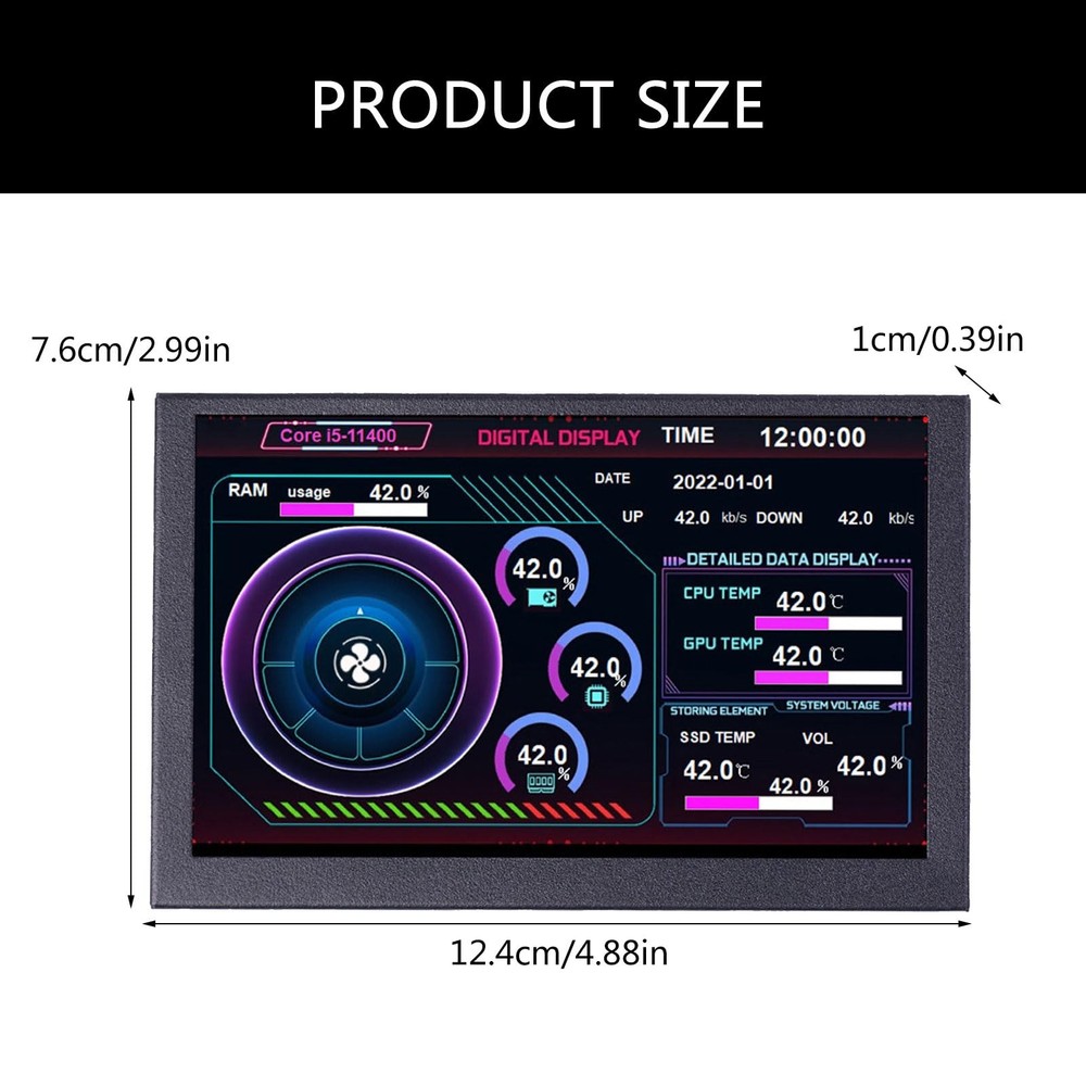5inch USB Screen USB C Secondary Screen PC CPU Data Monitors Computer Tempera...