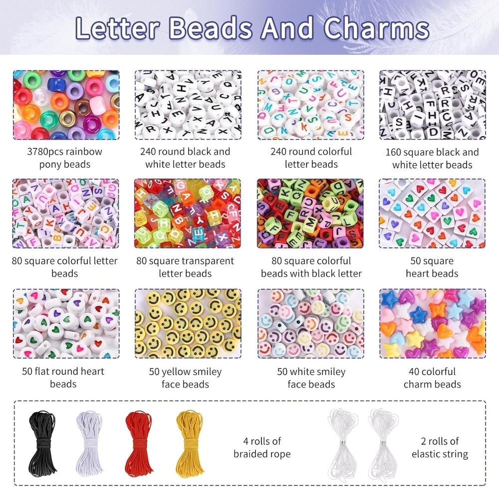 Craft Bracelet Kit - 4900pcs Beads & Elastic Strings