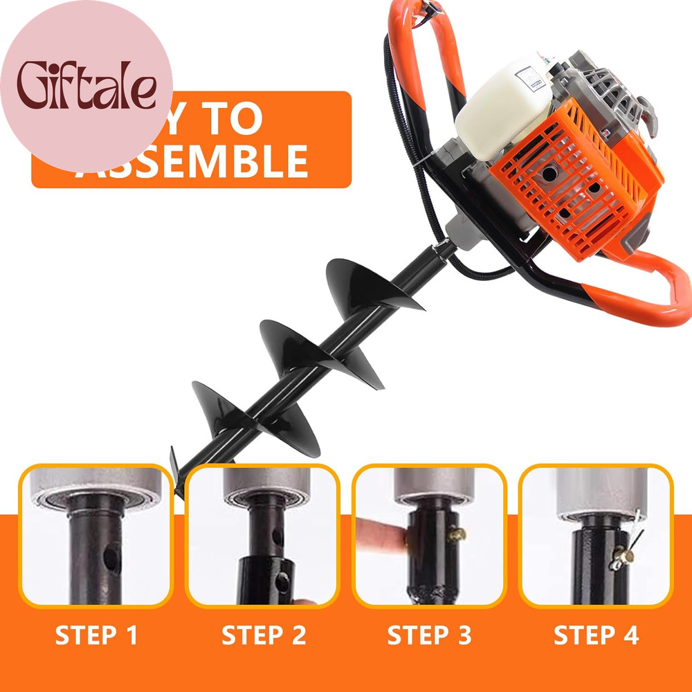 72CC , 2 Stroke Gas Powered Earth Post Hole Digger with 2 Auger Drill Bits(6" &