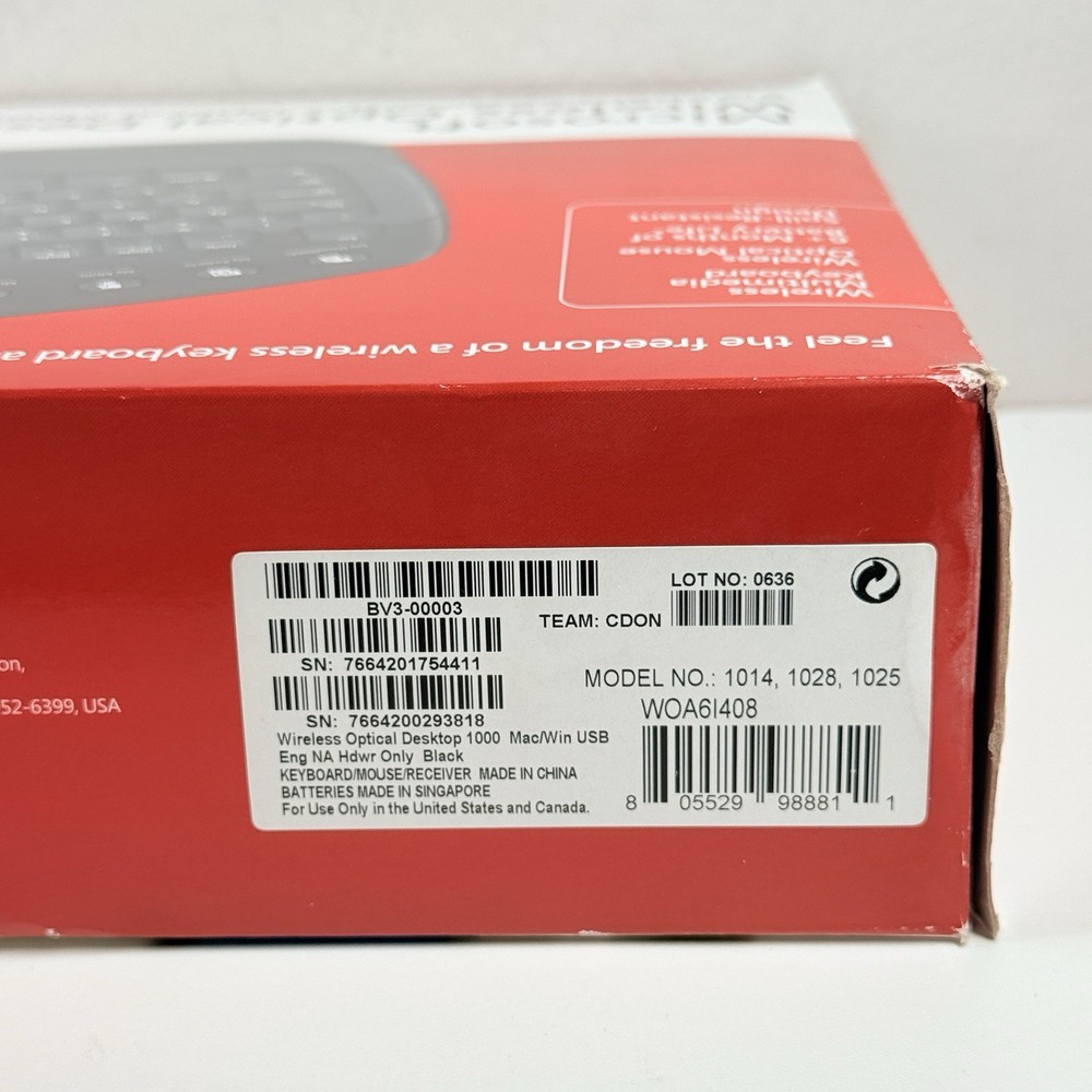 Microsoft Wireless Optical Desktop 1000 Standard Keyboard & Mouse Open Box