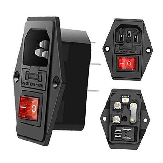 3 Pack Red Button AC 250V 10A IEC 320 C14 Panel Mount Plug Adapter Power