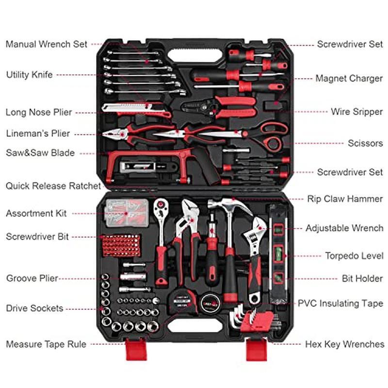 218 Pc Tool Kit Household Repair Set Socket Screwdriver Plier Toolbox Storage US