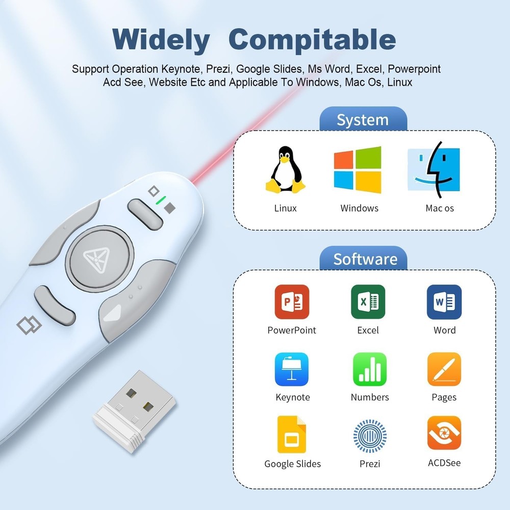 Wireless Presentation Clicker Remote for PowerPoint PPT USB Blue