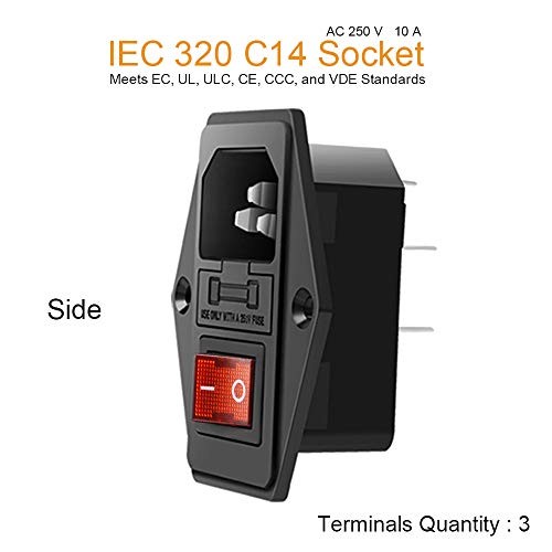3 Pack Red Button AC 250V 10A IEC 320 C14 Panel Mount Plug Adapter Power