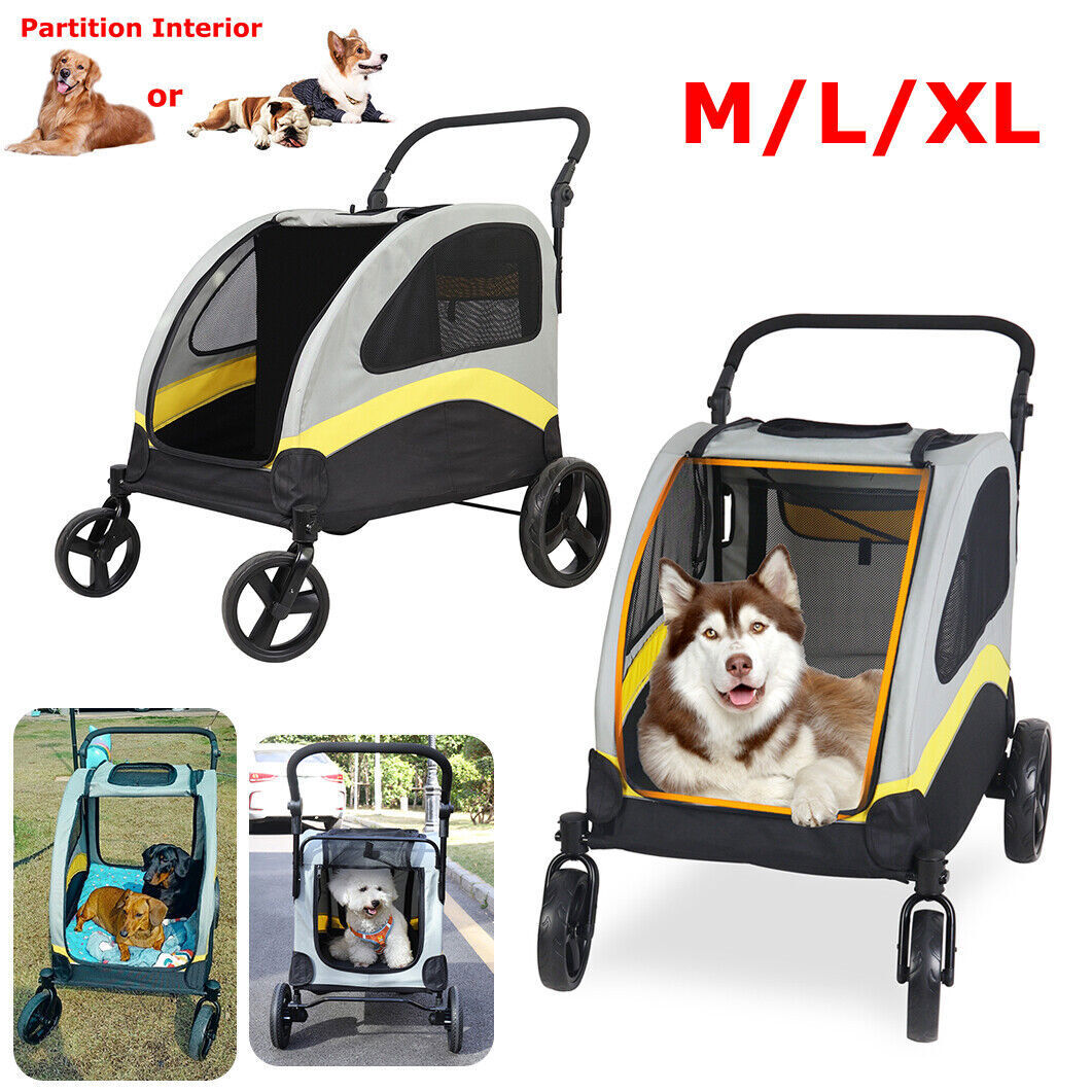 4-Size Foldable Dog Stroller Pet Jogger Wagon Cart w/Shock Absorber&Safety Leash