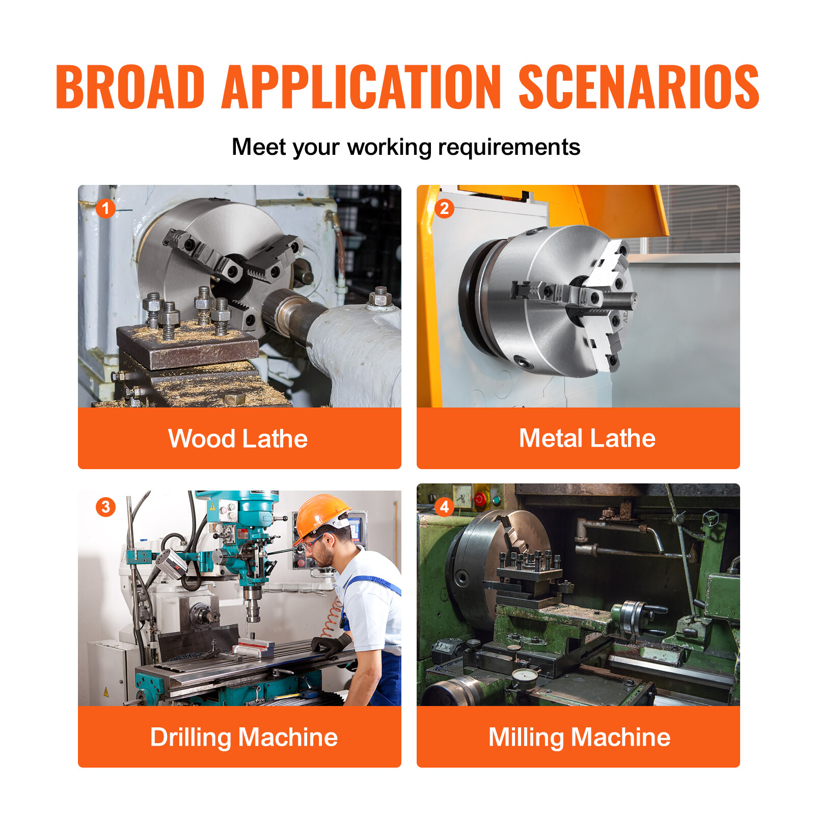 VEVOR 8'' 3-Jaw Lathe Chuck Self-Centering Lathe Chuck for Grinding Drilling
