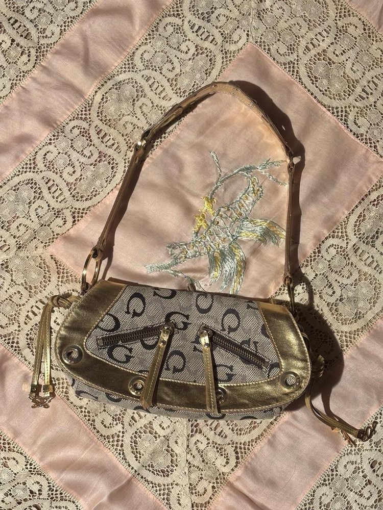 00s Guess Monogram Shoulder Bag with Gold Trim