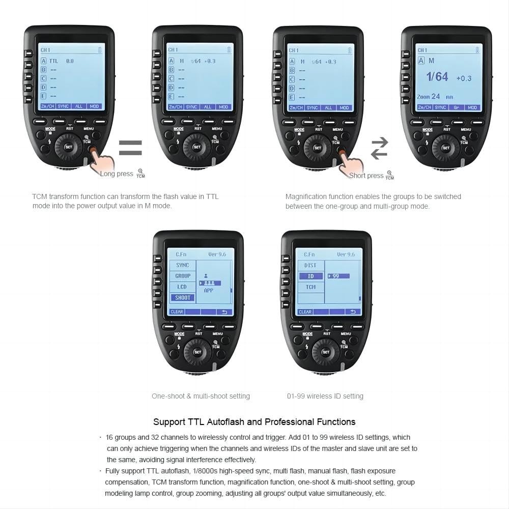 XPro TTL Wireless Trigger,1/8000s High-Speed-Sync,5 Dedicated Group Bottons a...