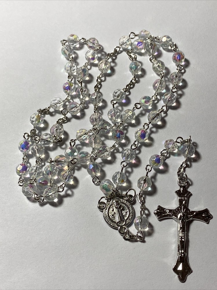 St Benedict Catholic Rosary Beads - Crystal AB